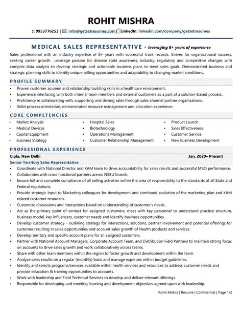 medical sales reps resumes